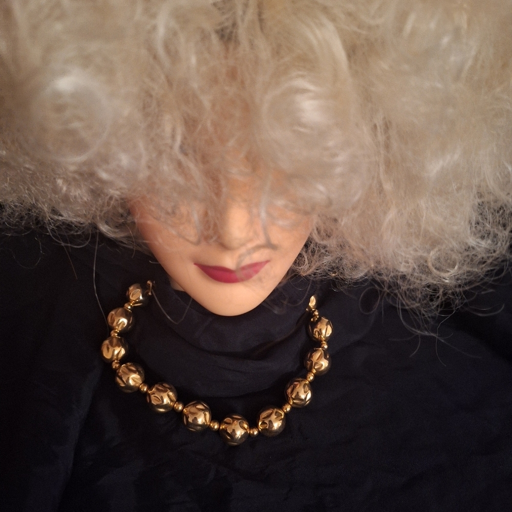 Chunky Gold Ball Choker Necklace ROGET TM EDGY Modernist CUFF VIXON 80s